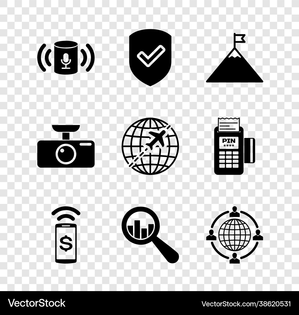 Set voice assistant shield with check mark Vector Image