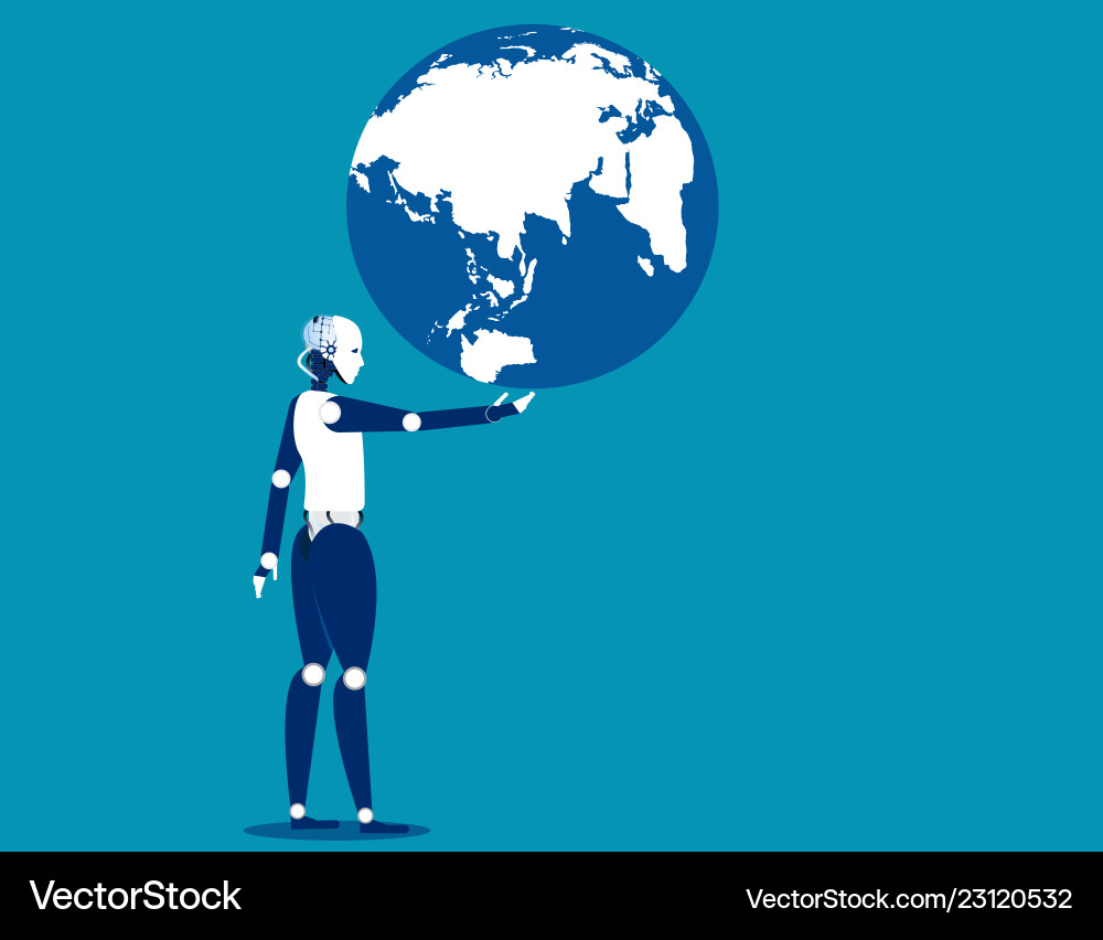 A robot holding globe concept business automation Vector Image