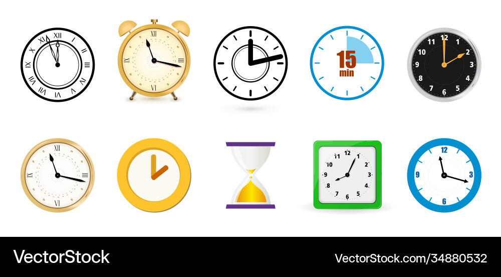 Big set different color clock icons alarm Big set different color clock icons alarm vector image