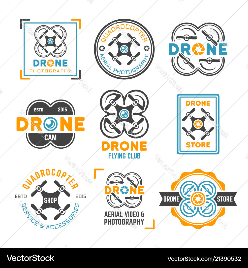 Drone & Quadcopter Emblems & Logos Vector Image
