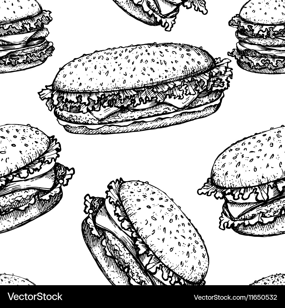 Hamburger Sketch Pattern vector image