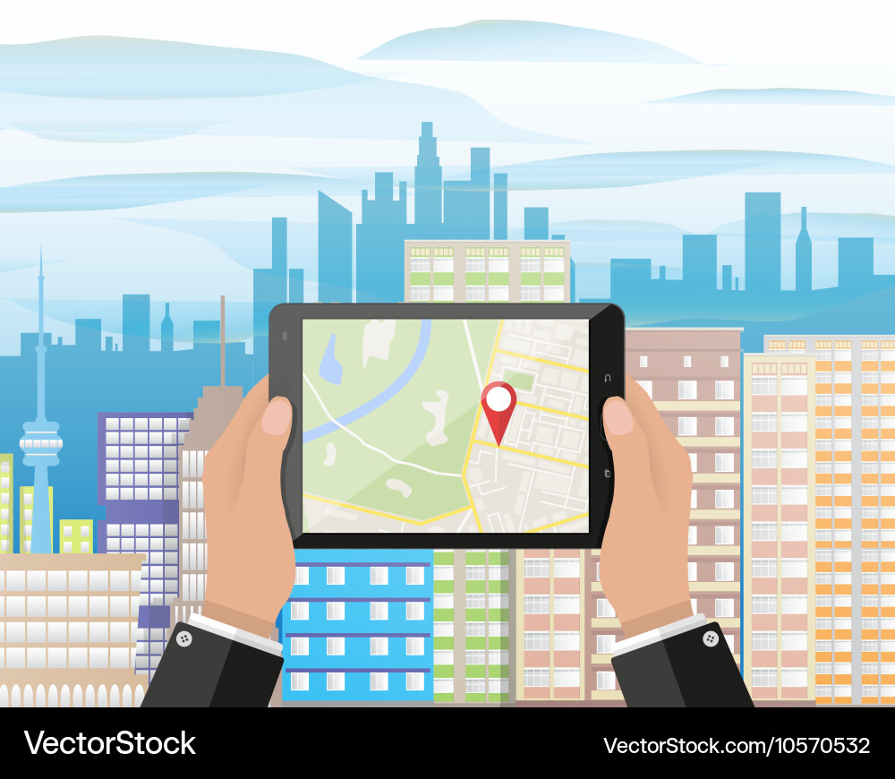 Hand holds smartphone with navigation app vector image