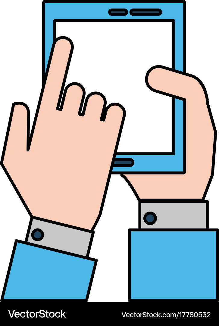 Hands with smartphone blank screen icon image vector image