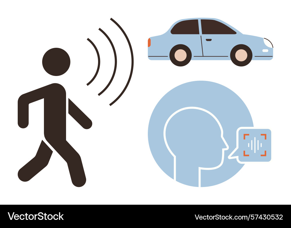 Pedestrian detection voice command vector image