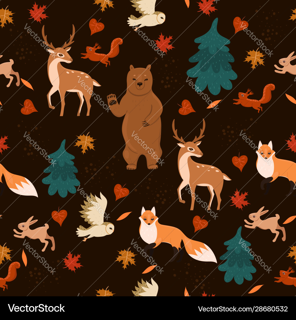Seamless pattern with animals in forest Seamless pattern with animals in forest vector image