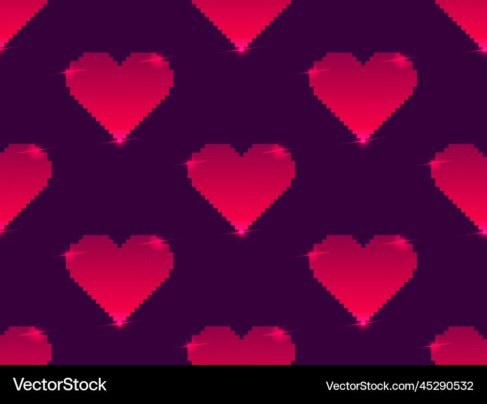Seamless pattern with pixel hearts and gradient Seamless pattern with pixel hearts and gradient vector image