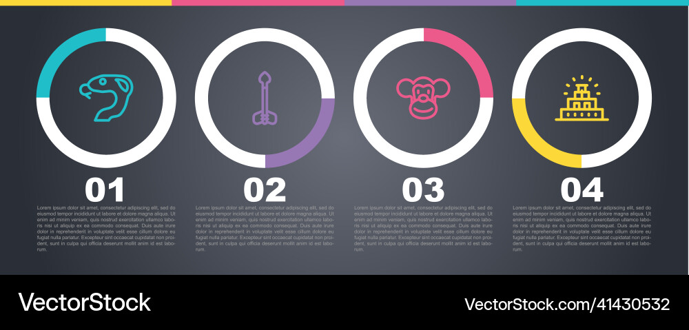 Set line snake arrow monkey and chichen itza Vector Image