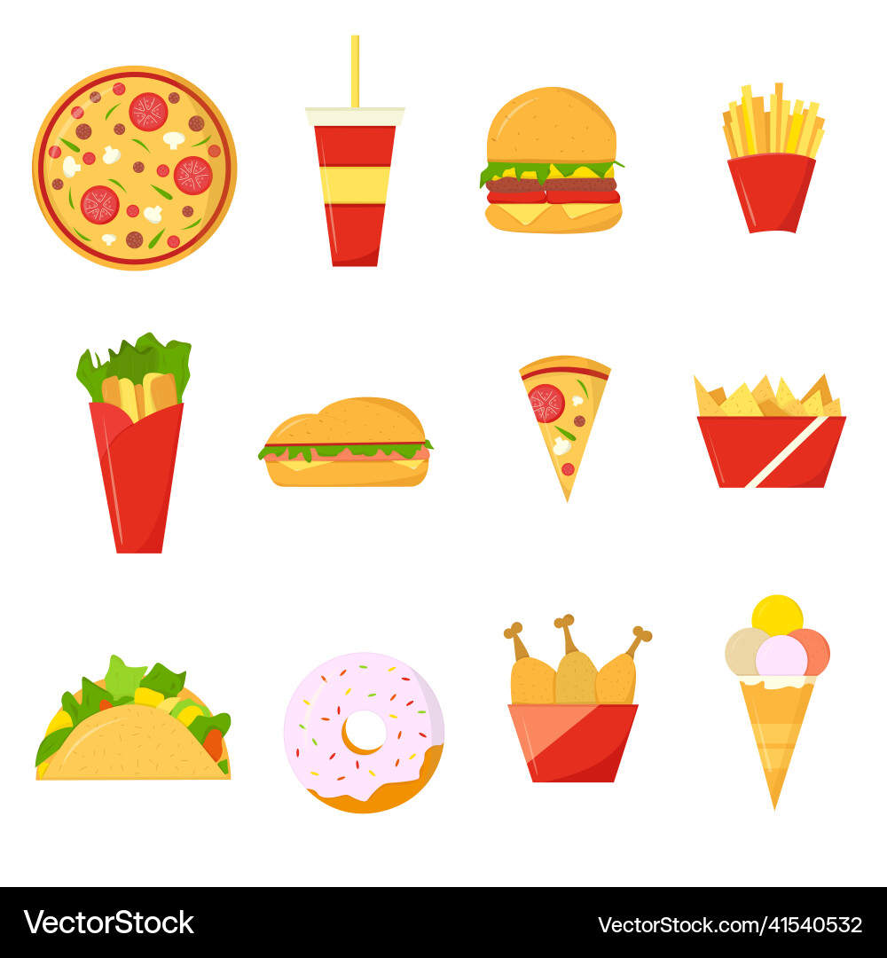 Set von mehrfarbigen Fast Food Icons flachen Stil Set von mehrfarbigen Fast Food Icons flachen Stil vektorbild