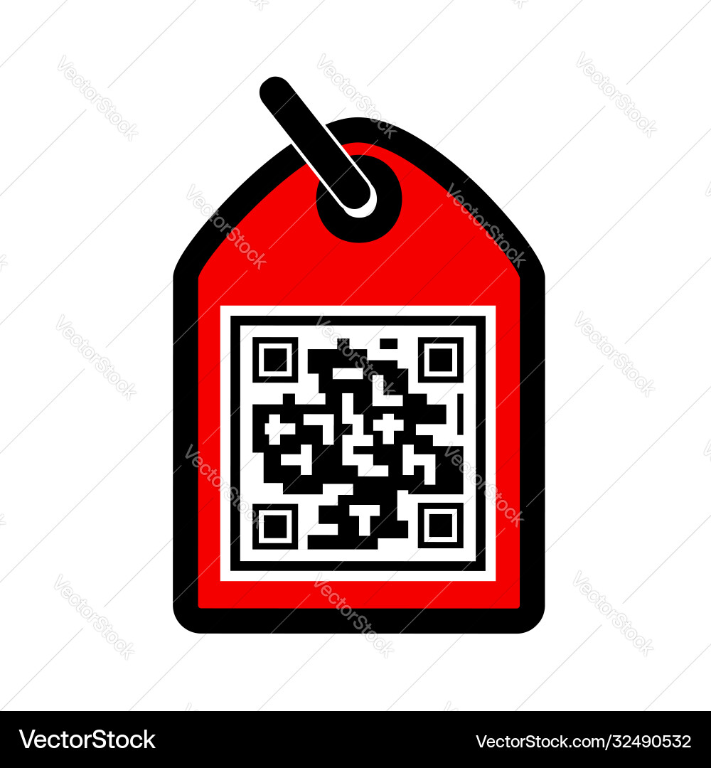 Simple icon red rectangle tag with fake qr code Vector Image