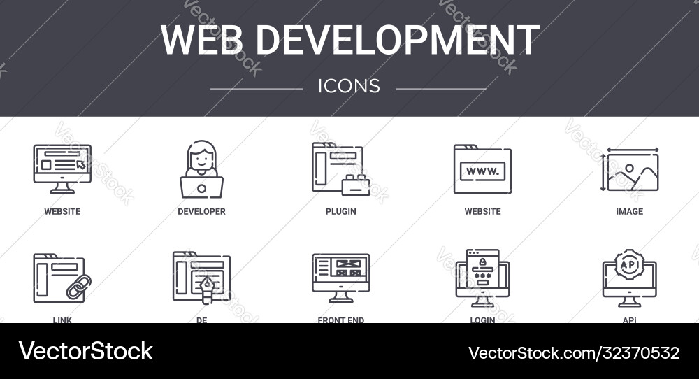 Web development concept line icons set contains Web development concept line icons set contains vector image