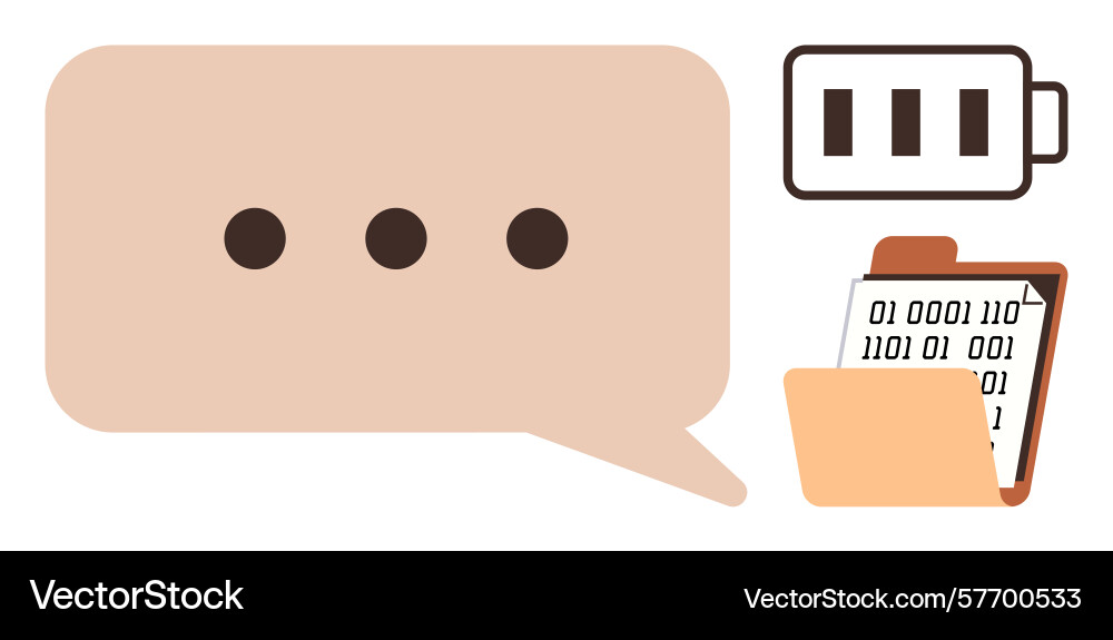 Chat bubble battery icon and file folder Chat bubble battery icon and file folder vector image