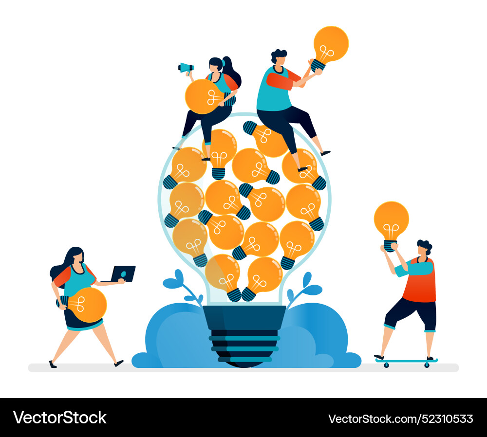 Collection of ideas input into a light bulb Collection of ideas input into a light bulb vector image
