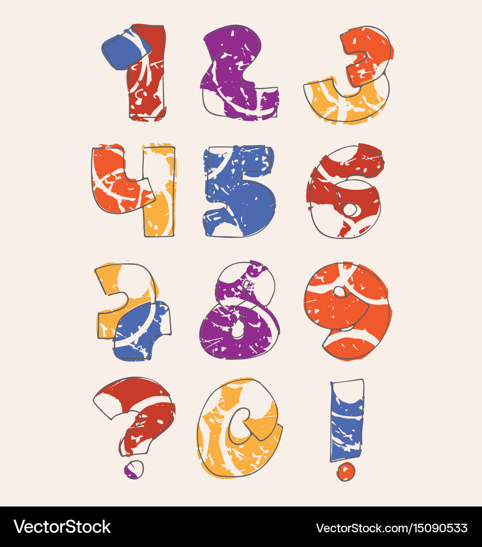 Colorful set with hand drawn numbers sequence from vector image