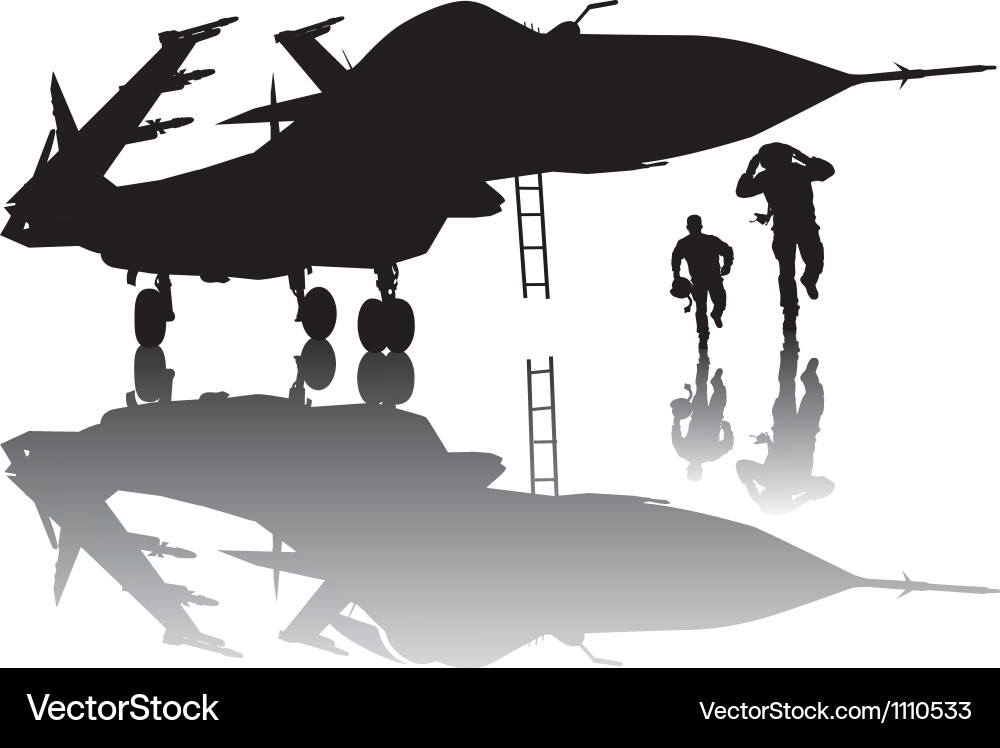 Military Aircraft Silhouette with Reflection Vector Image