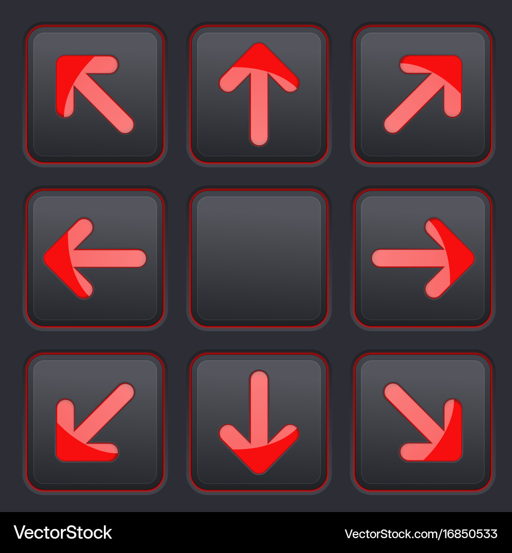 Red Arrow Key Icons on Black Buttons vector image