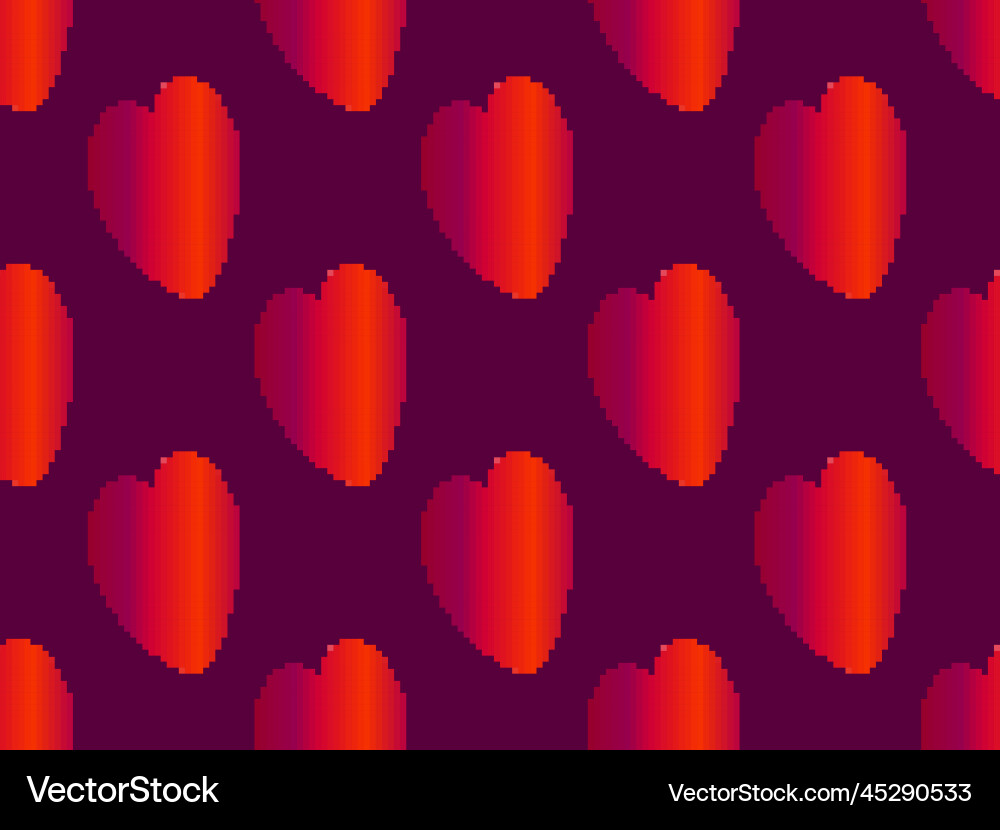 Seamless pattern with pixel hearts and gradient vector image