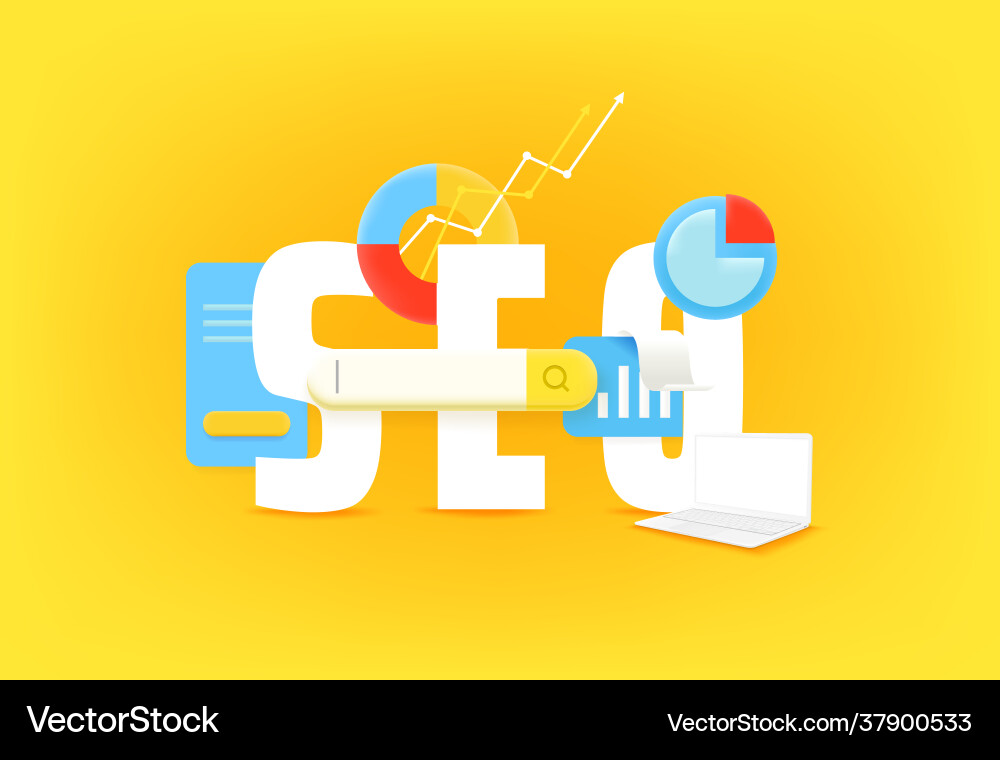 Seo optimization concept with 3d style elements vector image