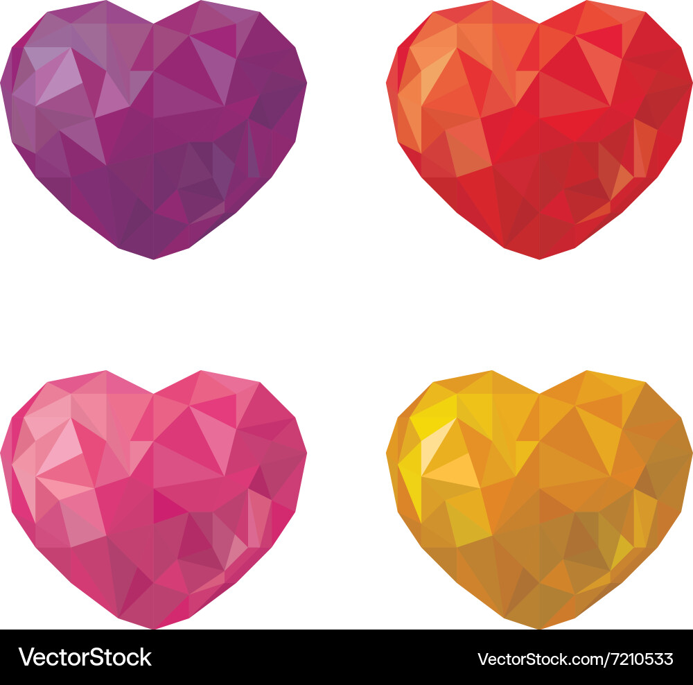Set of multicolored hearts in low poly style Vector Image