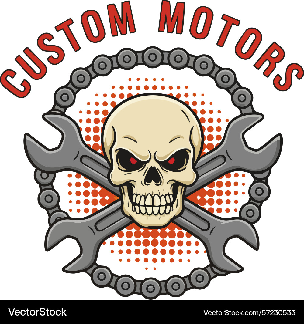 Skull with crossed wrenches and chain custom Skull with crossed wrenches and chain custom Vector Image