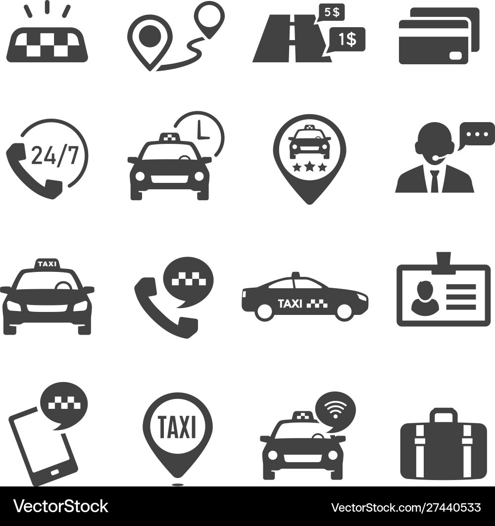 Taxi & Cab Glyph Icons - Black Set vector image