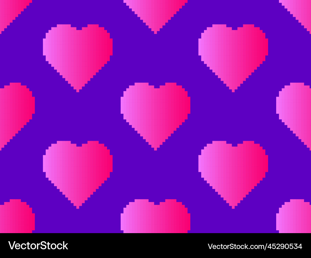 Seamless pattern with pixel hearts and gradient Seamless pattern with pixel hearts and gradient vector image