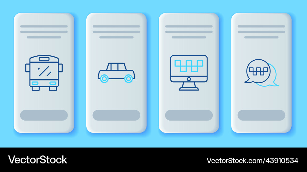 Set line car computer call taxi service bus Vector Image
