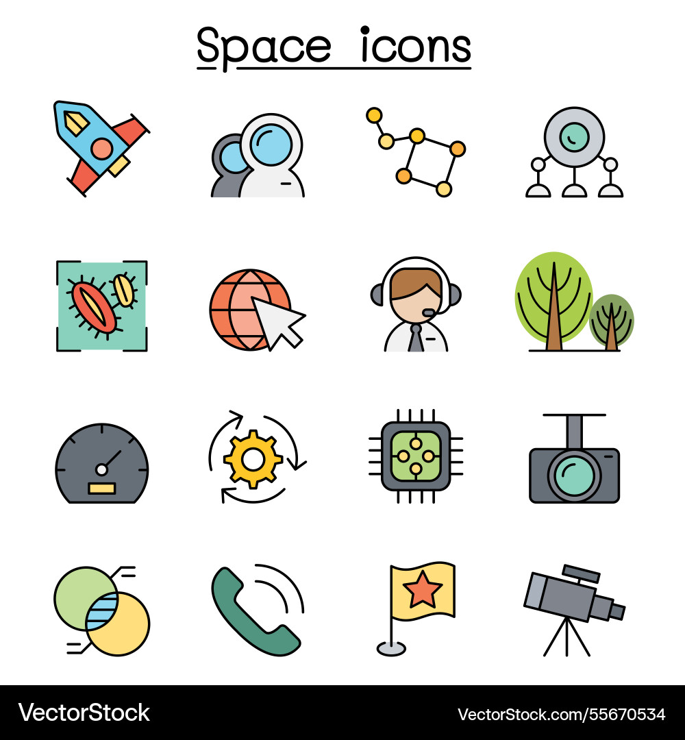 Space icon set in color line style Space icon set in color line style vector image