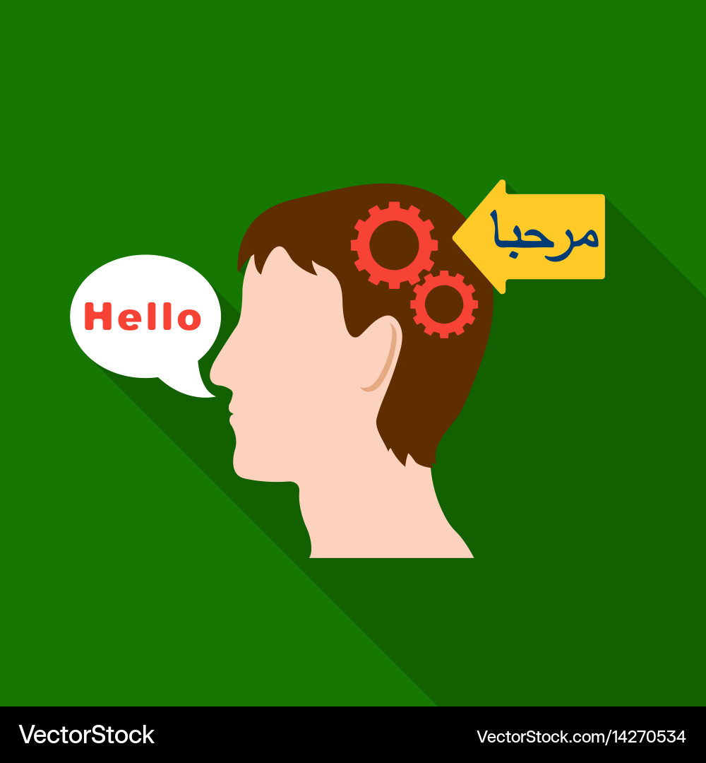 Understanding of foreign language icon in flat vector image