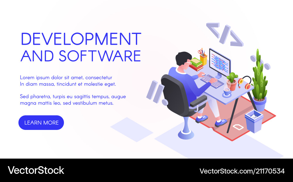 Web Developer Coding at Desk vector image