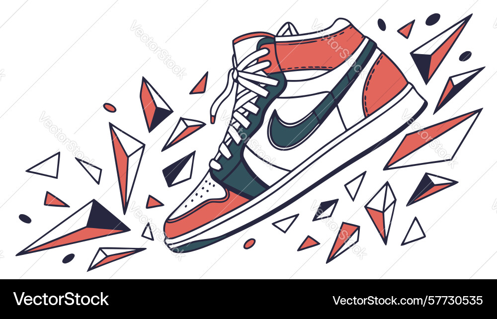 Exploding sneaker with abstract fragments dynamic Vector Image