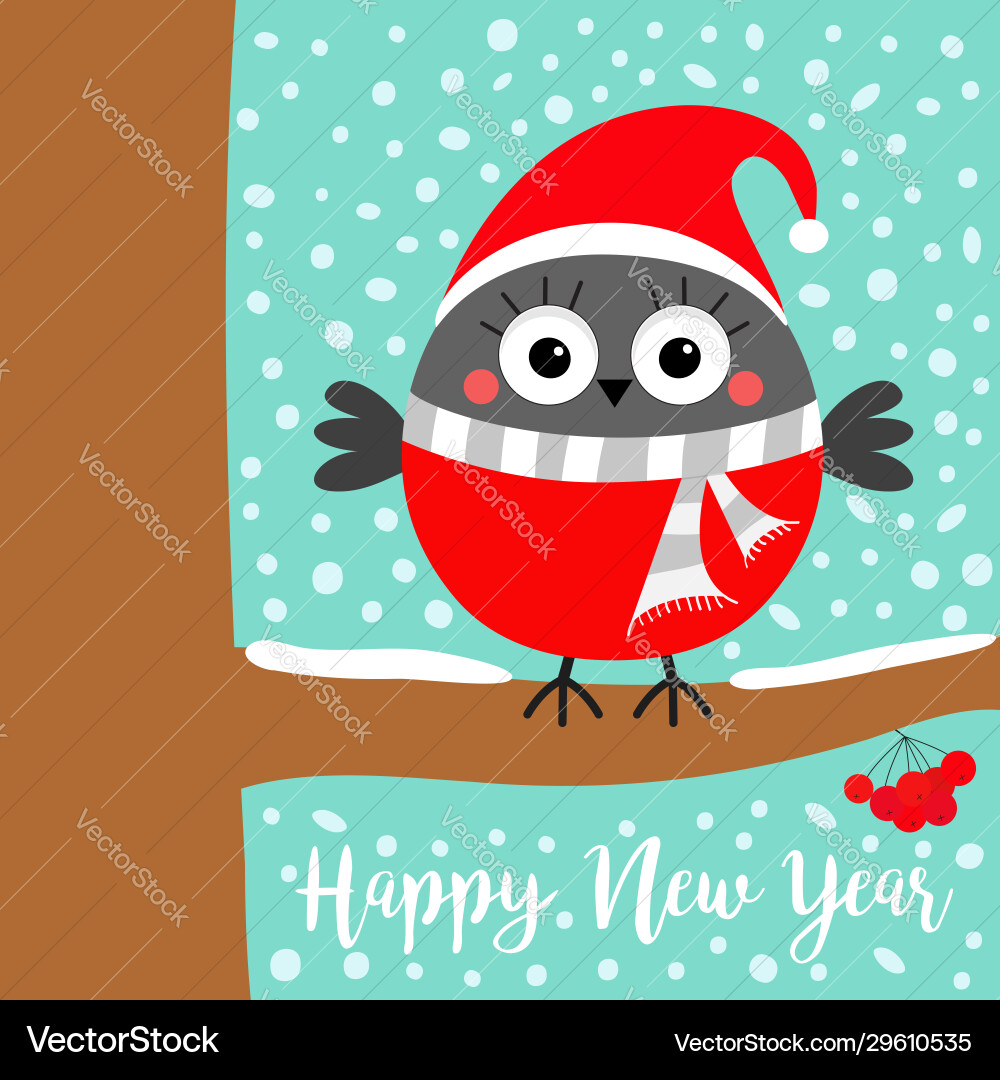 Frohes neues Jahr Bullfinch Wintervogel auf Ruderan Frohes neues Jahr Bullfinch Wintervogel auf Ruderan vektorbild