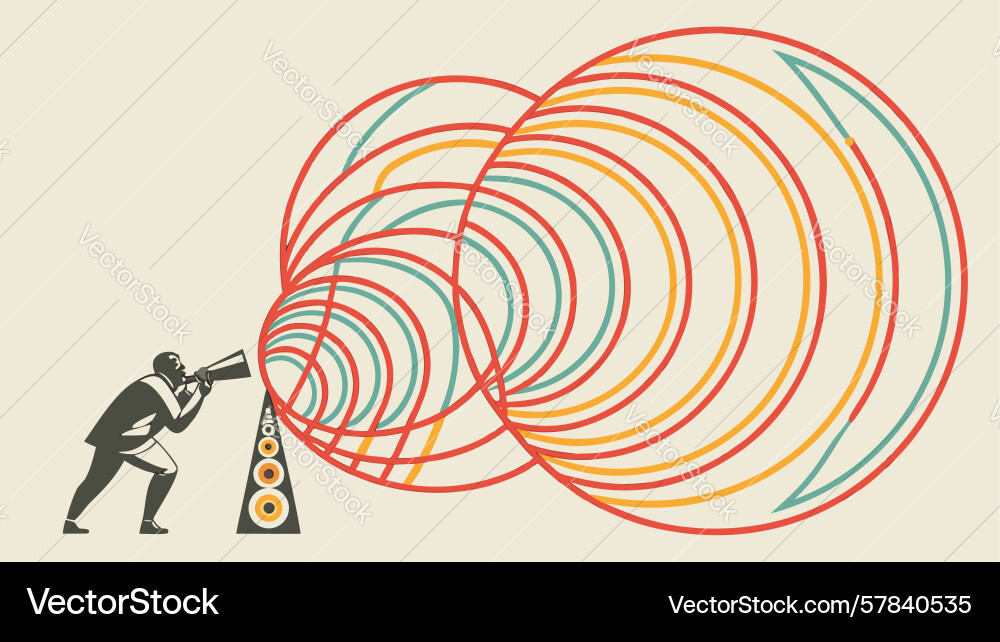 Man with megaphone broadcasting sound waves Vector Image