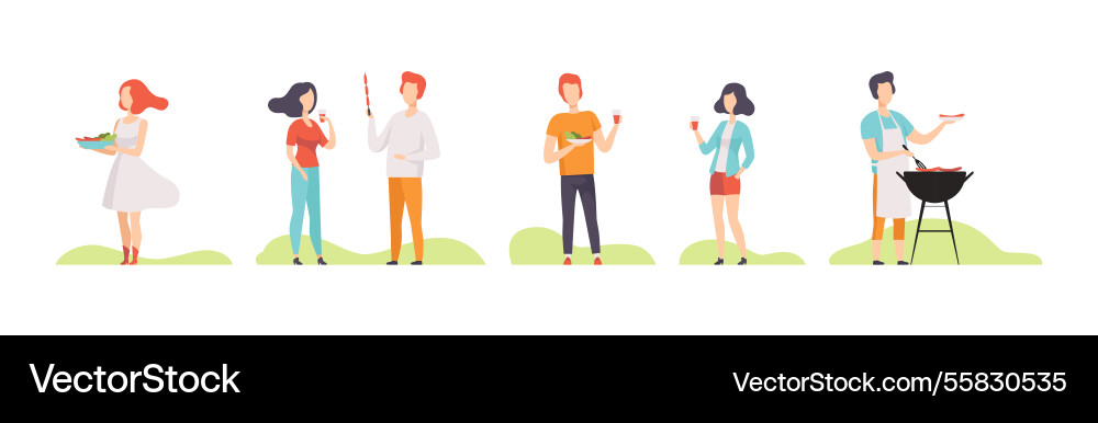 People character at barbecue outdoor picnic People character at barbecue outdoor picnic vector image