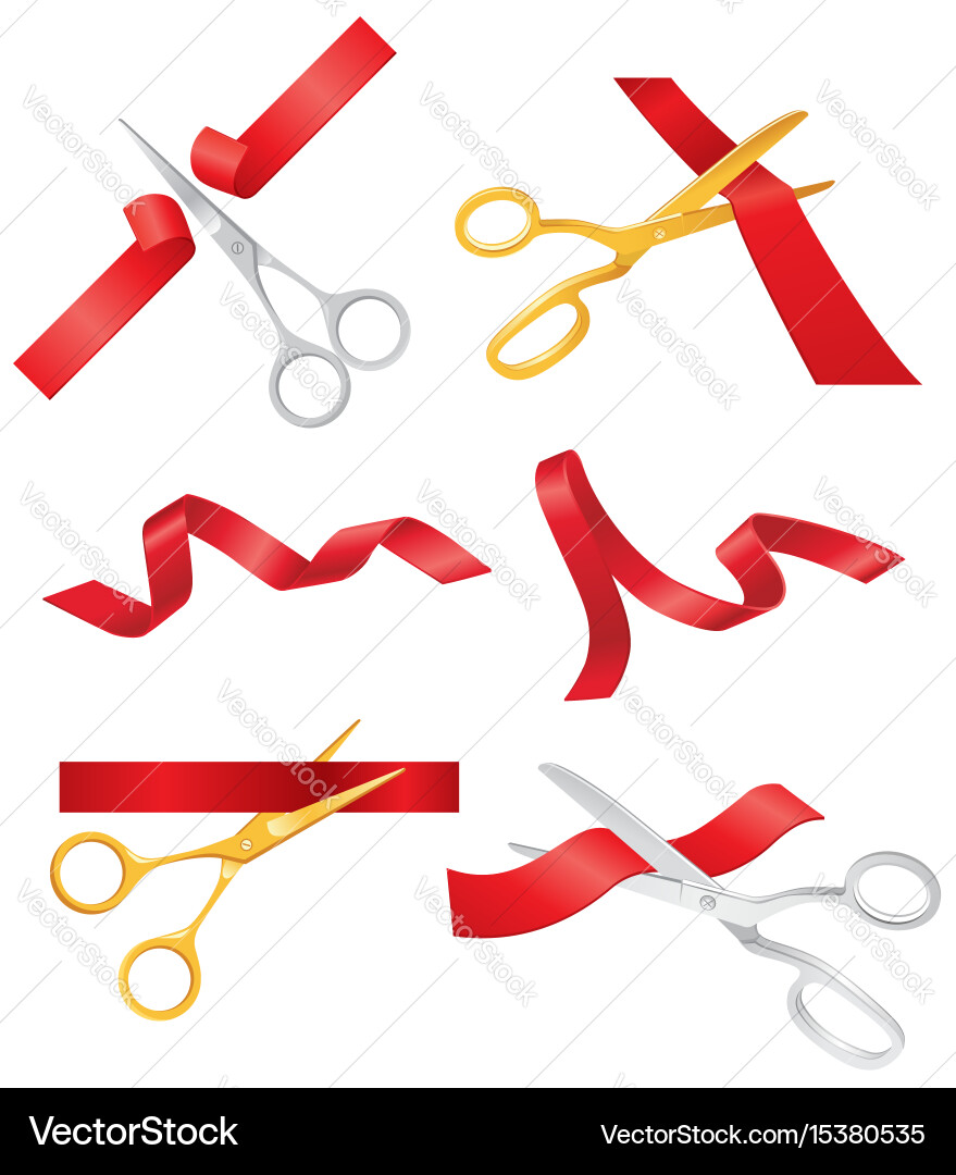 Ribbon and scissors - set of objects vector image