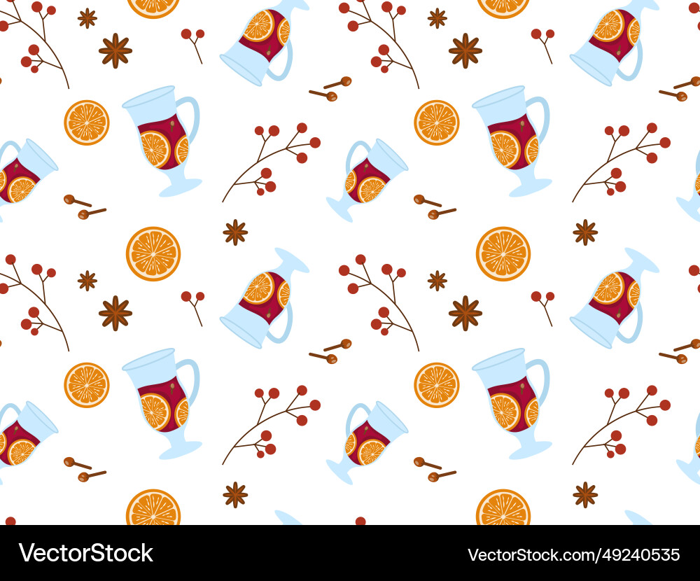 Seamless pattern with mulled wine in flat design Seamless pattern with mulled wine in flat design vector image