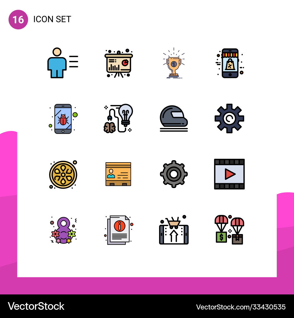 Set 16 flat color filled lines on grid Vector Image