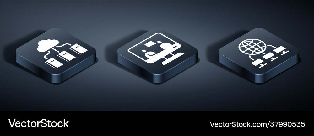 Set isometric cloud or online library computer Set isometric cloud or online library computer vector image
