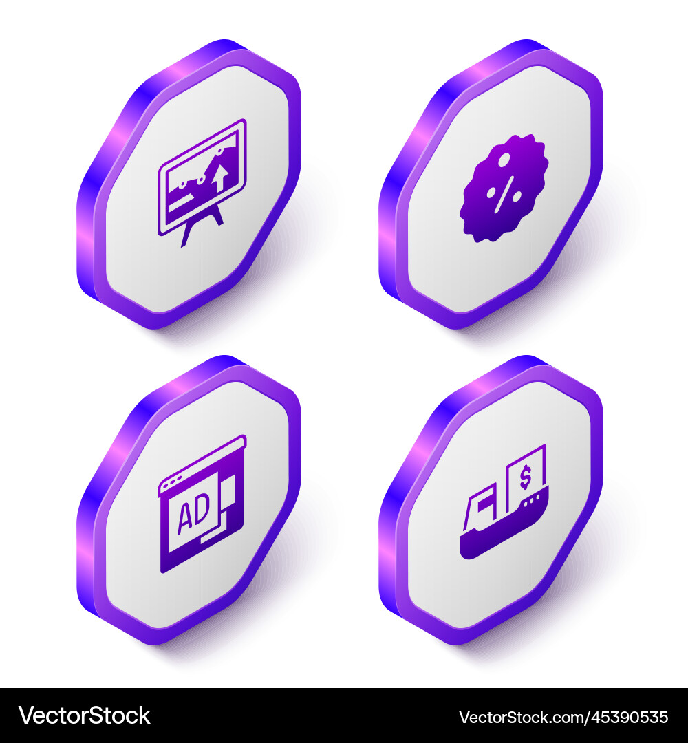 Set isometric monitor with graph chart discount Set isometric monitor with graph chart discount vector image