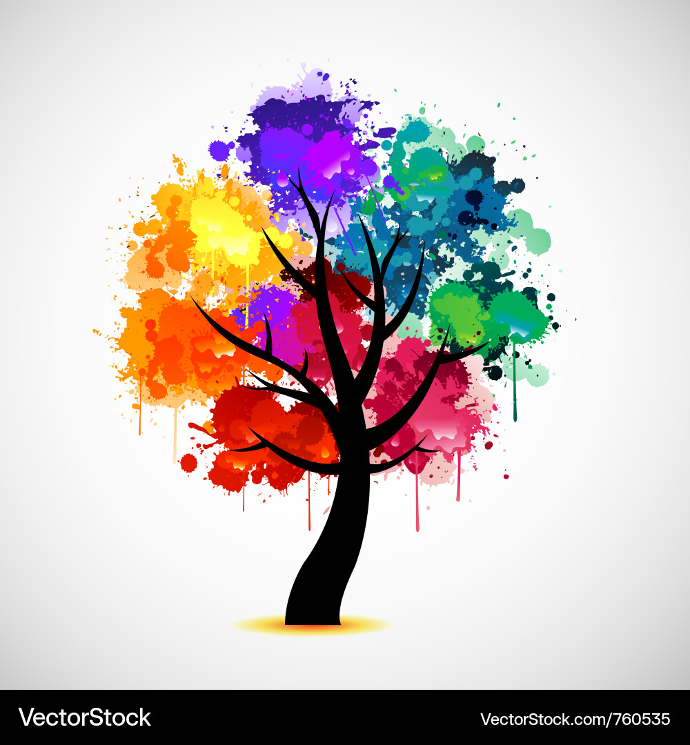 Splatter Tree - Colorful Paint Vector Image