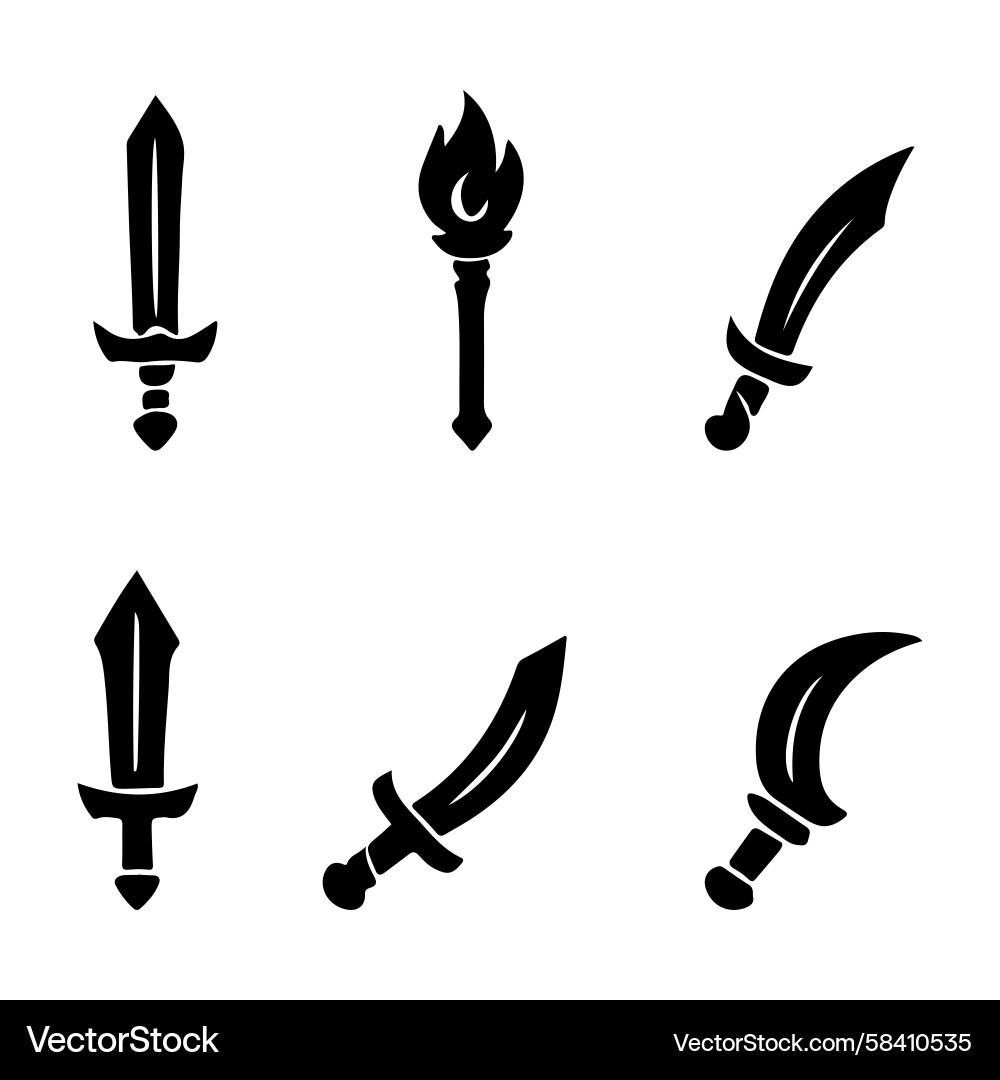 Sword & Torch Icon Set Vector Image