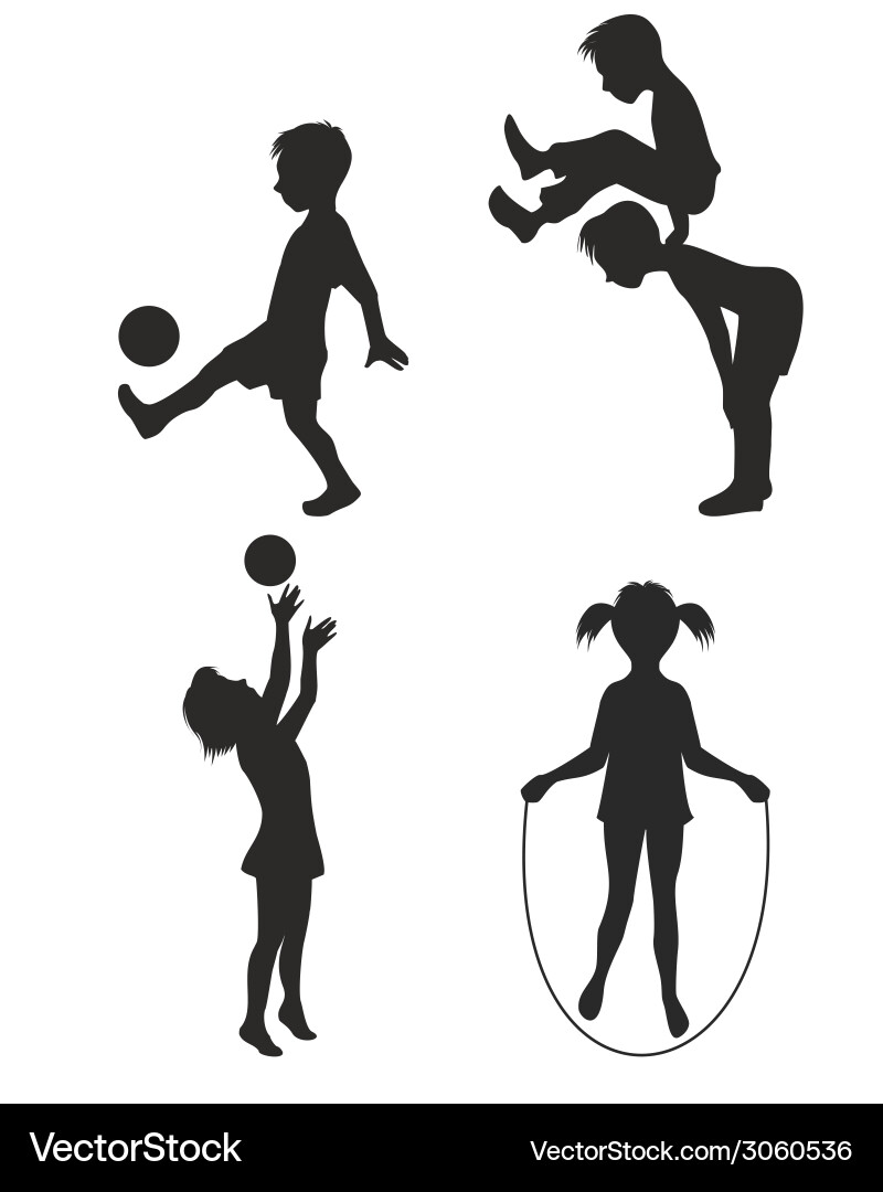 Children Silhouettes Playing Vector Image
