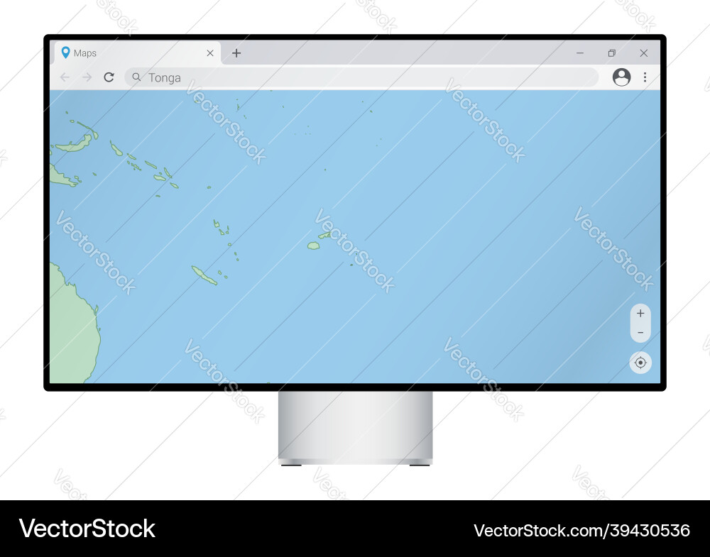 Computer monitor with map of tonga in browser Vector Image
