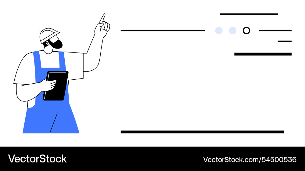 Construction worker with tablet pointing at data Construction worker with tablet pointing at data vector image