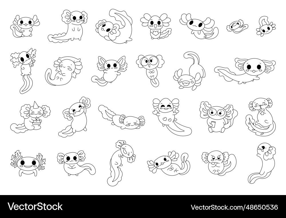Cute cartoon axolotl character coloring page Cute cartoon axolotl character coloring page vector image