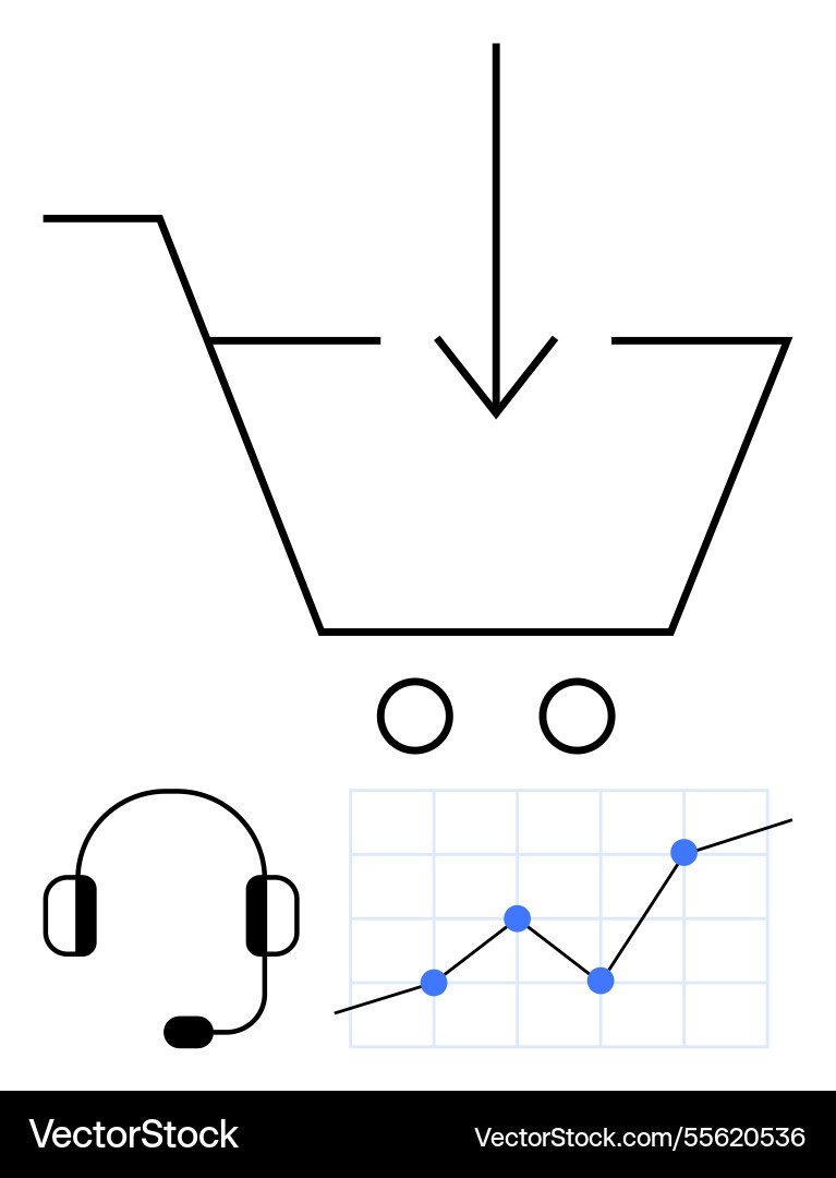 E-commerce shopping cart with analytics graph E-commerce shopping cart with analytics graph vector image