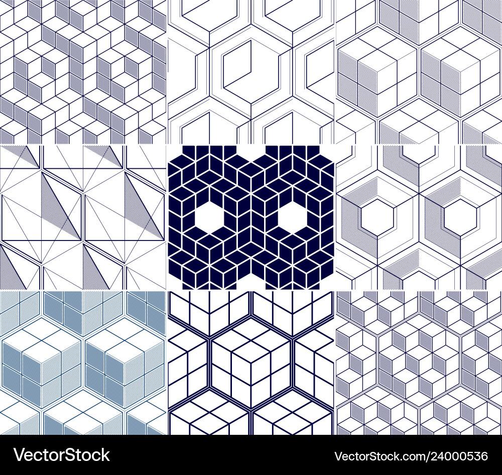 Geometric lines abstract seamless patterns set 3d Geometric lines abstract seamless patterns set 3d vector image