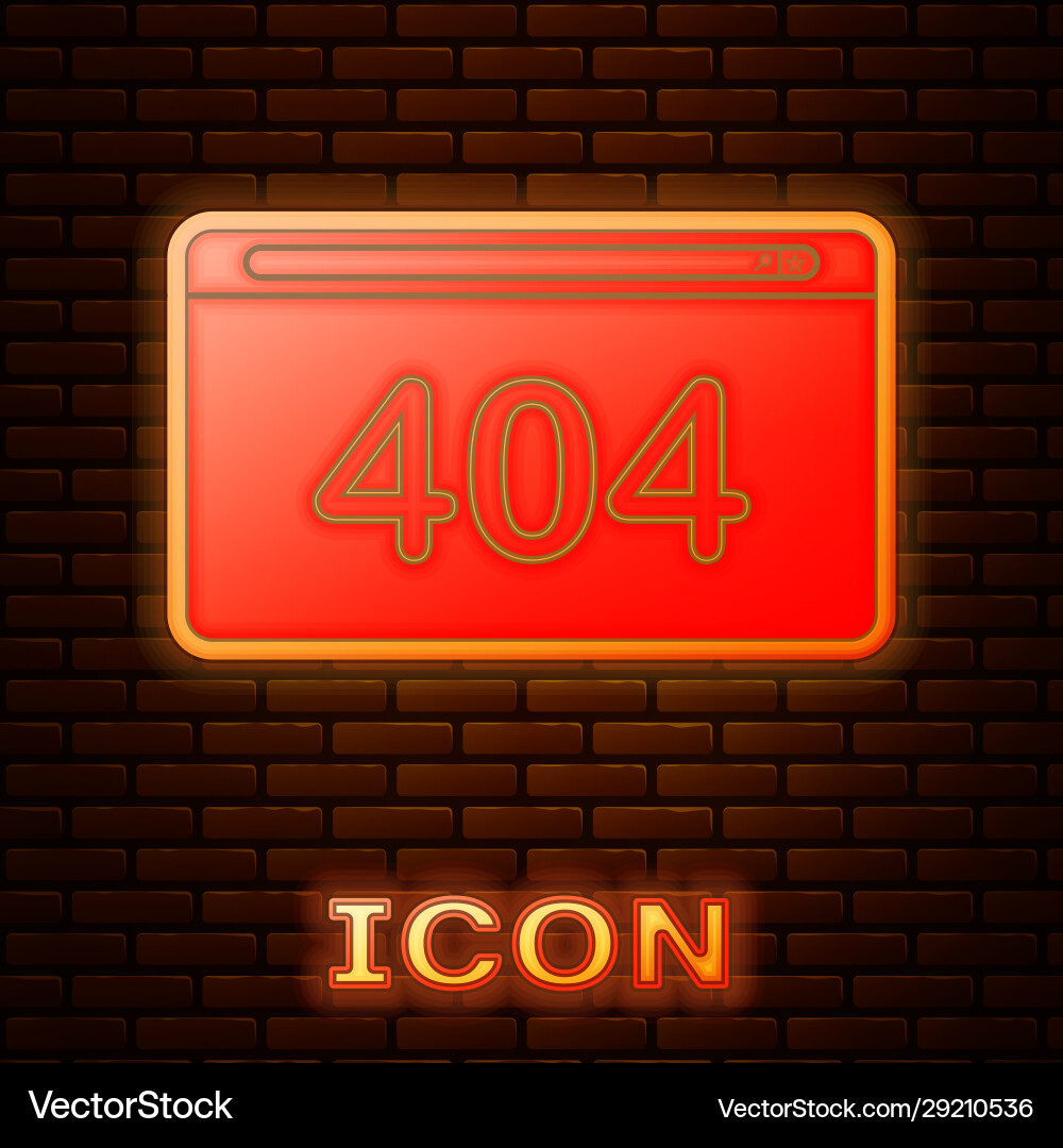 Glowing neon page with a 404 error icon isolated Glowing neon page with a 404 error icon isolated vector image