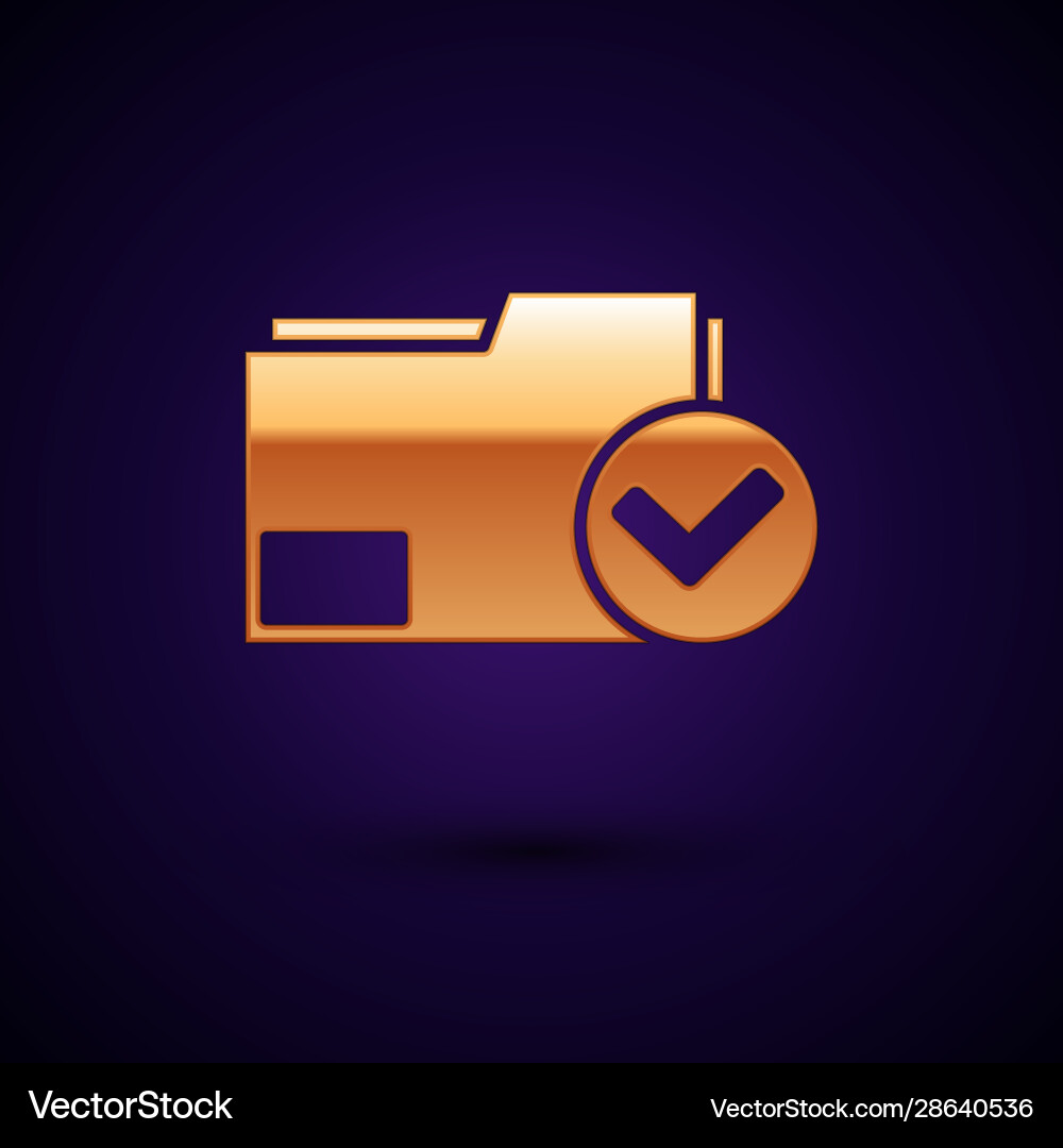 Gold document folder and check mark icon isolated Gold document folder and check mark icon isolated vector image