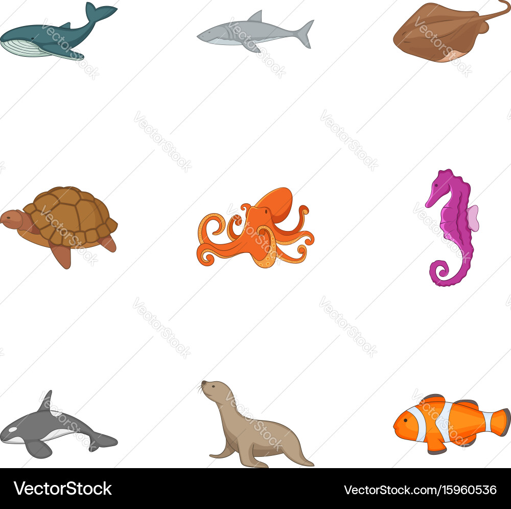 Ocean Animal Icons - Diverse Marine Life Vector Image