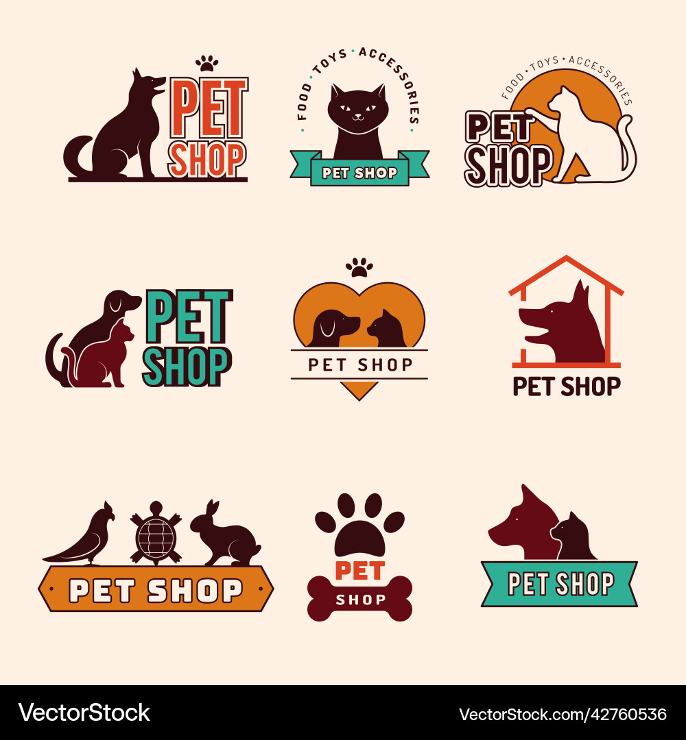 Pet shop logo zoo market emblems dog cats Pet shop logo zoo market emblems dog cats vector image